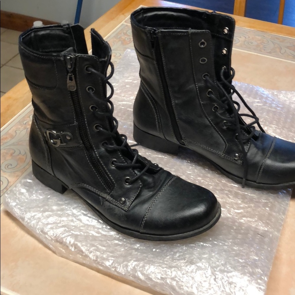 Boots, black Leather, zip up, G by Guess